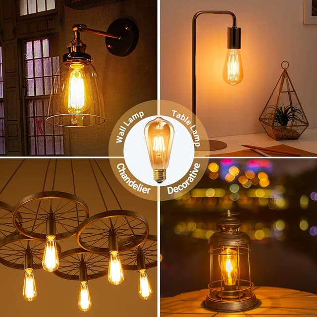 Detalle de Coppia lampadine LED vintage Edison E27 ST64 6W (equivalente 60W), vetro ambrato 2200K, non dimmerabili