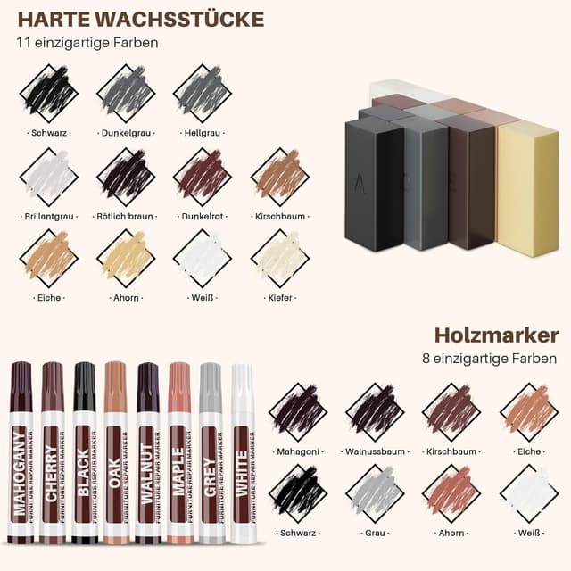 Detalle 2 de Laminat Reparaturset mit Schmelzwerkzeug: Vinyl Reparaturset mit 11 Hartwachs-Farben