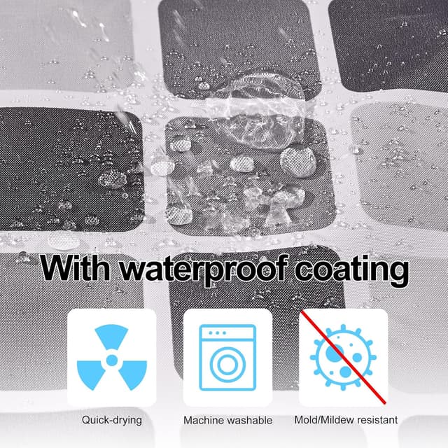 Detalle de Rideau de douche DUFU en polyester séchage rapide, semi-transparent 180 x 200 cm (avec 12 crochets)