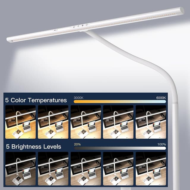 Detalle de EYOCEAN Schreibtischlampe LED mit Gestensteuerung & Fernbedienung, 24W, 80 cm, dimmbar (Weiß)