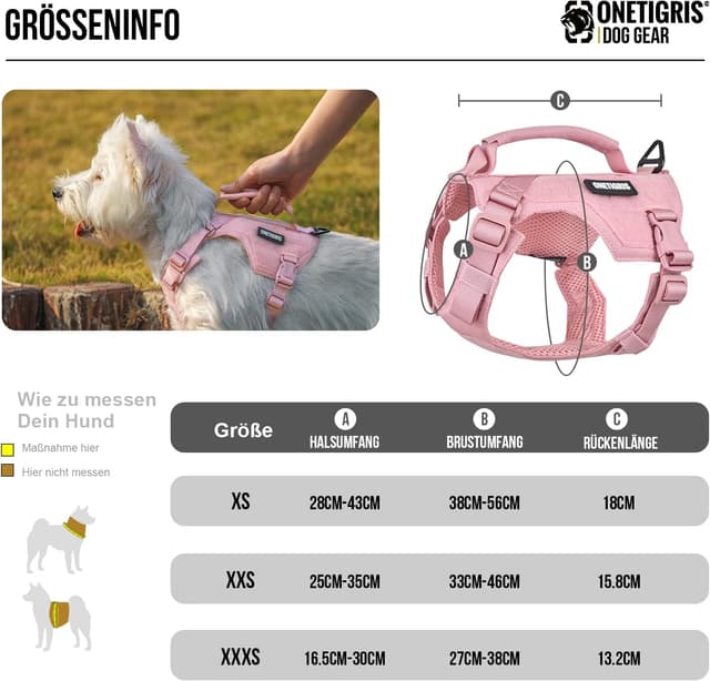 Detalle 2 de OneTigris Harnais pour petit chien avec laisse 150 cm – Mini Trooper rose, taille XS
