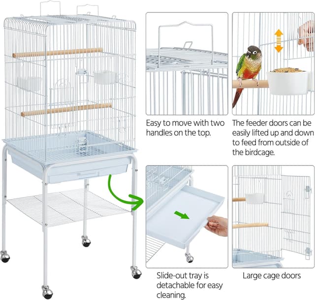 Detalle de Yaheetech Parrot Cage with Open Play Top, Detachable Stand and Slide-Out Tray (for small birds)