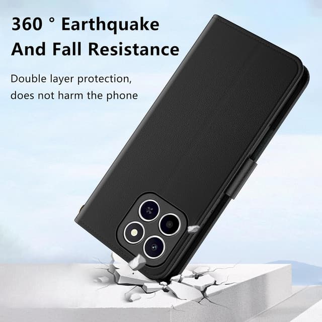 Detalle 2 de Aiziki Handyhülle für Honor X6c – RFID-Lederklapphülle mit Kartenfächern & Standfunktion (Schwarz)