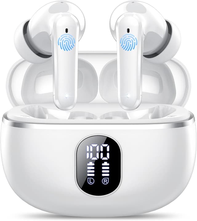 Detalle de IKT Bluetooth Kopfhörer (Kabellos) mit Bluetooth 5.4, 4 Mikrofonen und ENC Noise Cancelling – In-Ear, IPX7, USB‑C, Weiß