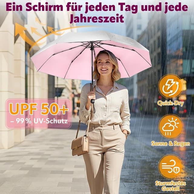 Detalle 2 de ZOMAKE Sonnenschirm mit UPF 50+ UV-Schutz – kompakter Taschenschirm mit Automatik