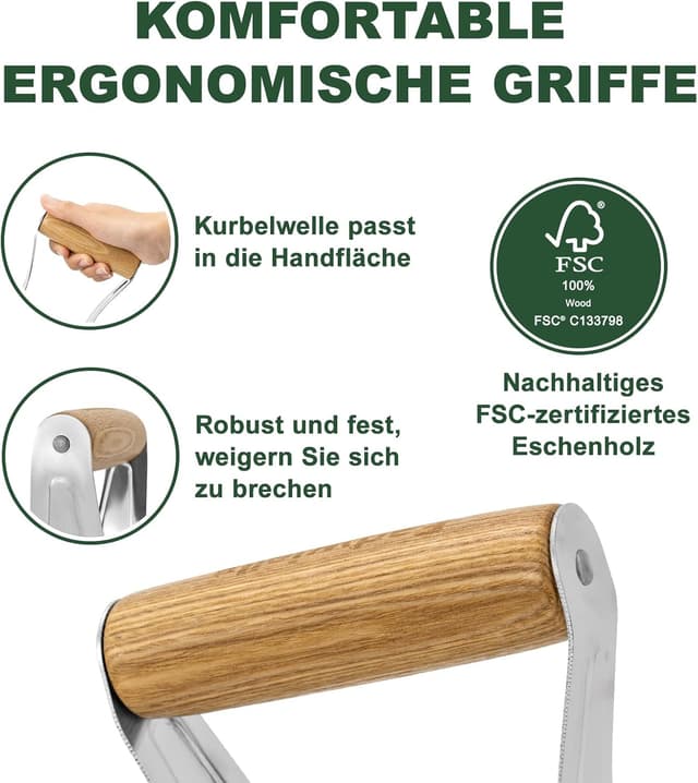 Detalle de Lochspaten mit Tiefenskala von Eadwiella (rostfreier Stahl, Holzgriff) – Blumenzwiebeln und Samen pflanzen