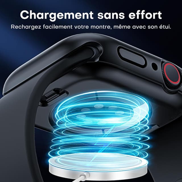 Detalle de TAURI pack coque étanche IPX8 + verre trempé 9H pour Apple Watch Series 9/8/7 41 mm (2023), noir