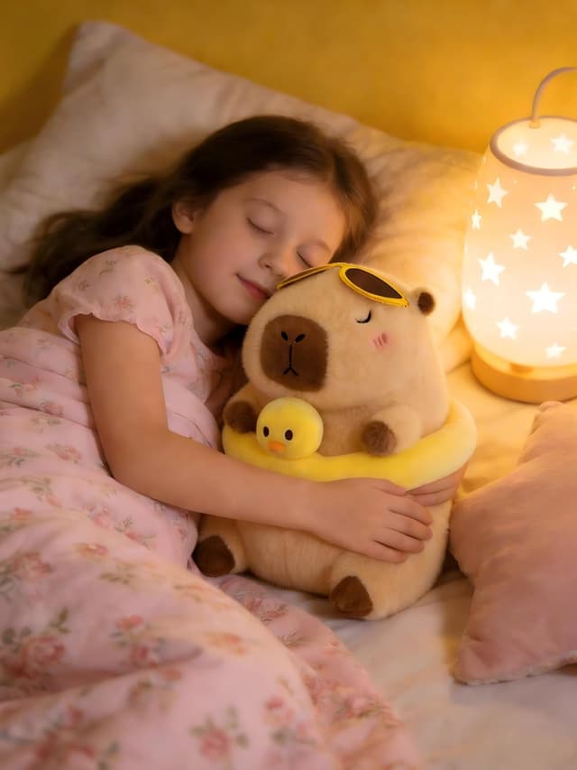 Detalle 2 de Scratch Art adorable soft capybara plush toy with duck swimming ring – kawaii cuddly companion for kids and adults