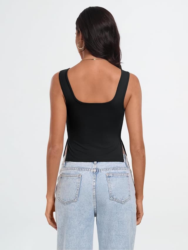 Detalle de Trendy Queen Double Lined Crop Tank Top for Women with Backless Y2K Style
