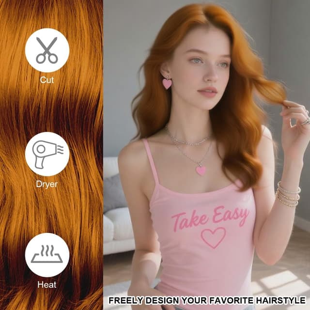 Detalle de AUYAO Capelli lunghi mossi e ricci (2 pezzi) con retina, 66 cm: parrucca sintetica per cosplay e feste