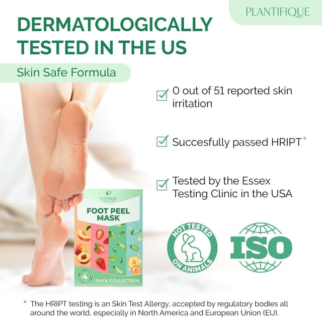 Detalle 2 de PLANTIFIQUE Foot Peeling Mask 4-Pack — Dermatologist-Tested Exfoliating Foot Peel Masks for Soft, Smooth Heels