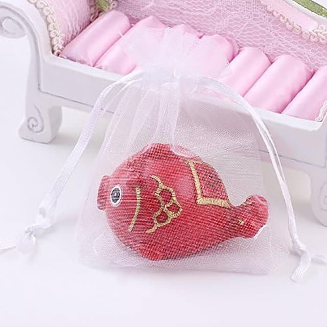 Detalle de PLECUPE 100 Organzasäckchen (16x22 cm) mit Tunnelzug – Schmuck- und Geschenkbeutel in Weiß