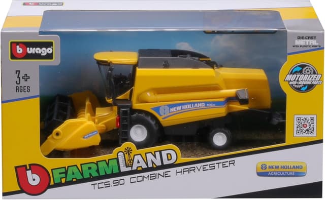 Detalle 2 de Bburago New Holland TC 5.90 Mähdrescher – gelber Bauernhof-Spielzeugtraktor mit Schwungrad-Antrieb