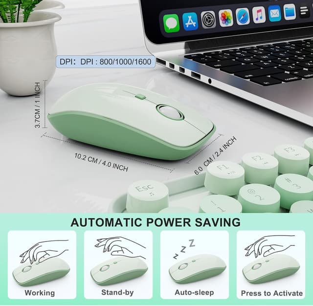Detalle 2 de FOPETT Wireless Keyboard and Mouse Combo (2.4G) with 104 Round Keys — Green Gradient