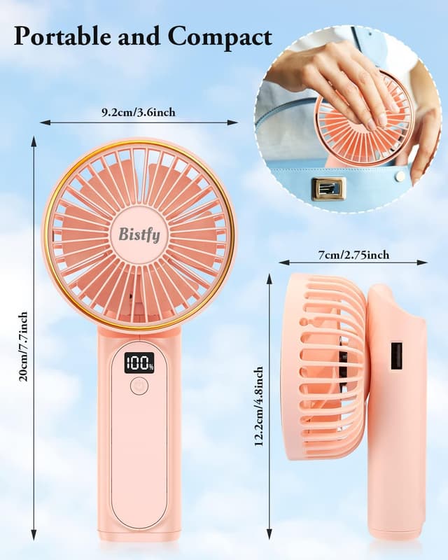 Detalle de Bistfy ventilatore portatile ricaricabile 5200mAh ultra silenzioso con display LCD e USB-C