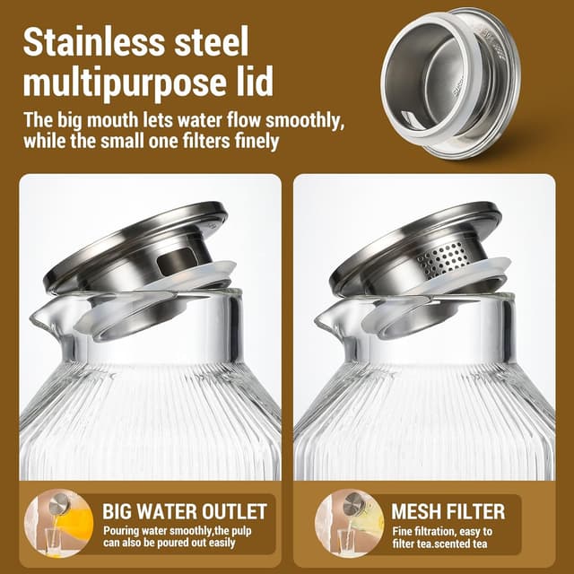 Detalle de 1 Gallon Thickened Square Glass Pitcher with Lid (Borosilicate) — Classic Vertical Stripe Carafe