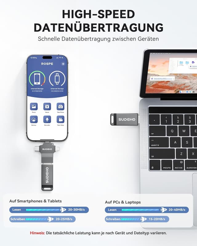 Detalle de SUDEHO MFi USB‑Stick 128 GB für iPhone