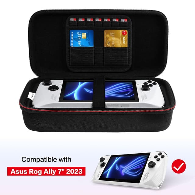 Detalle de ivoler Tasche für ASUS ROG Ally X / ROG Ally / Nintendo Switch 2 – harte Schale, 7 Gamekarten, Hartschalen-Tragetasche (schwarz)