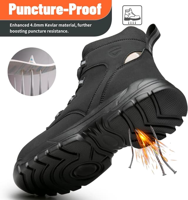 Detalle de KOIFISH no-lace steel toe cap work boots for men and women with anti-slip comfort