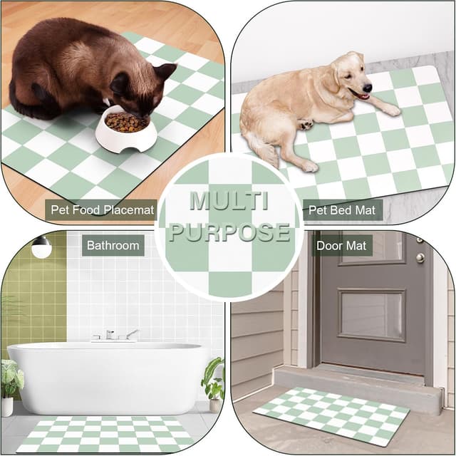 Detalle de BLESWIN Dog Food Mat (51 x 30.5cm) – non-slip checkered placemat for messy eaters