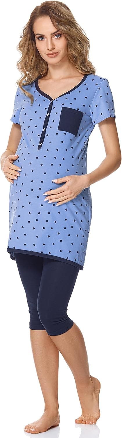 Detalle de Bellivalini Damen Umstands-Pyjama mit Stillfunktion BLV50-126 (Pyjama & Stillzugang)