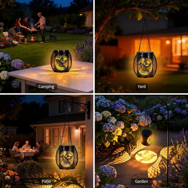 Detalle 2 de Solar outdoor garden bird hanging lanterns – 2 pack solar lights (IP65 waterproof)