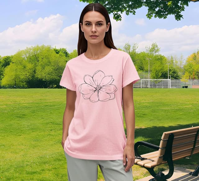 Detalle de Qskall women’s magnolia floral print T-shirt (soft breathable jersey blend)