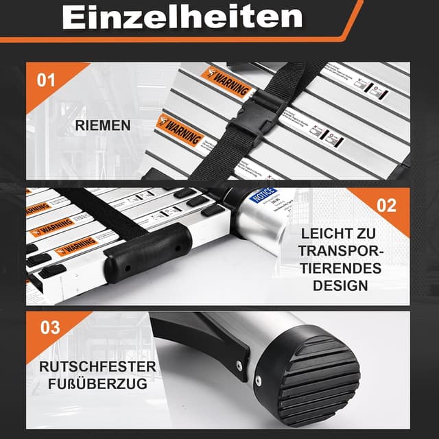 Thumbnail 5 de HBTower 3,8 m Teleskopleiter aus Aluminium