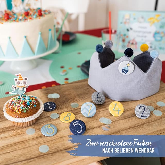 Detalle 2 de Papierdrachen Musselin-Geburtstagskrone mit Zahlen (1–8) – Geburtstags-Partyhut für Kinder