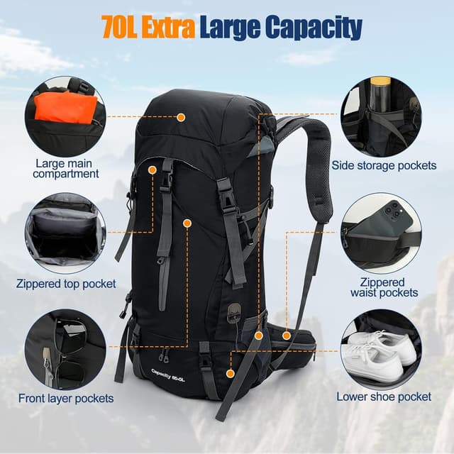 Detalle 2 de Zaino trekking Cozary Zaino Trekking 70L antistrappo impermeabile con copripioggia