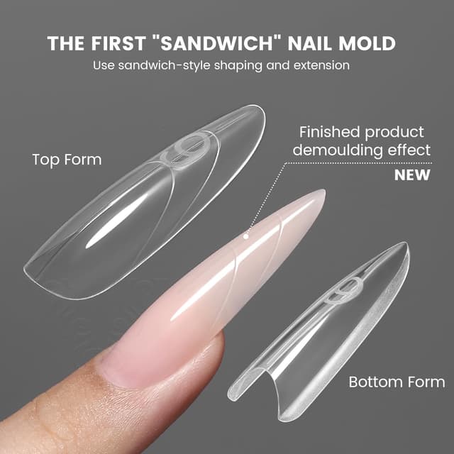 Detalle 2 de YOKEFELLOW Dual Nail Forms Sandwich Nagel-Formen (240 Stück, transparent) für Polygel & Gel-Nagelverlängerung