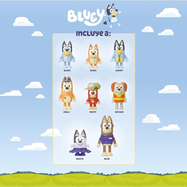 Detalle 2 de Bluey BLY73000 : lot de 8 figurines articulées « Aventure »