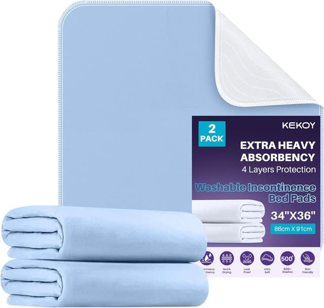 Detalle de Kekoy Reusable Incontinence Bed Sheets 2-Pack (34 x 36 inch) waterproof washable pads