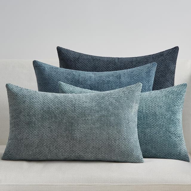 Detalle de Topfinel Kissenbezug 30x50 Blau im 4er-Set Chenille (Rattan-Webstil) mit waschbarem Bezug