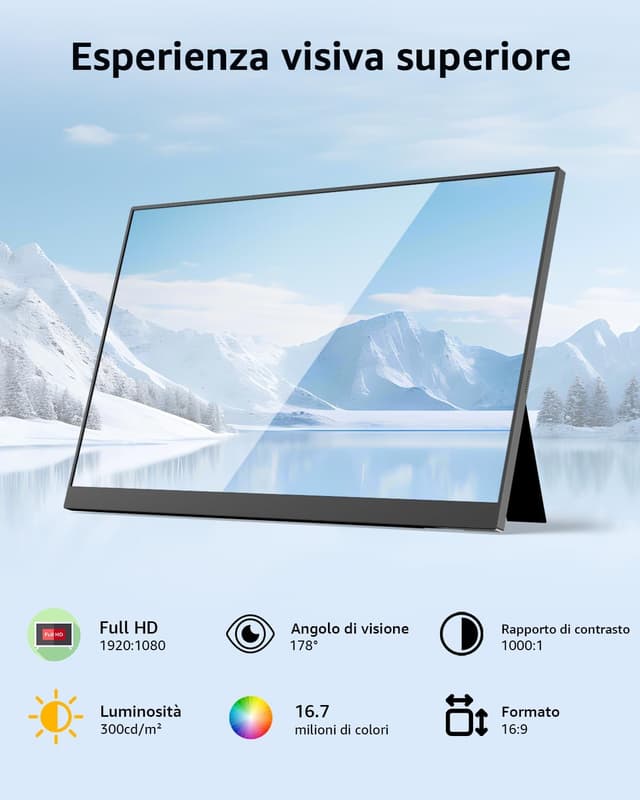 Detalle de Yodoit Monitor Portatile 15,6" IPS FHD con supporto, USB‑C e HDMI