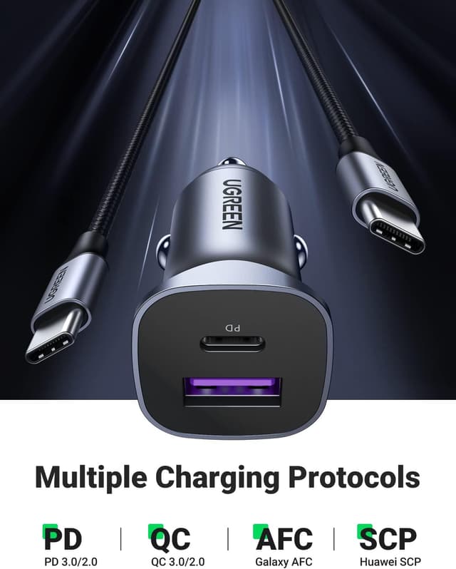 Detalle 2 de UGREEN 30W USB C Car Charger with 60W Cable
