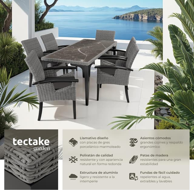 Thumbnail 1 de tectake® Conjunto jardín ratán y madera 6 sillas