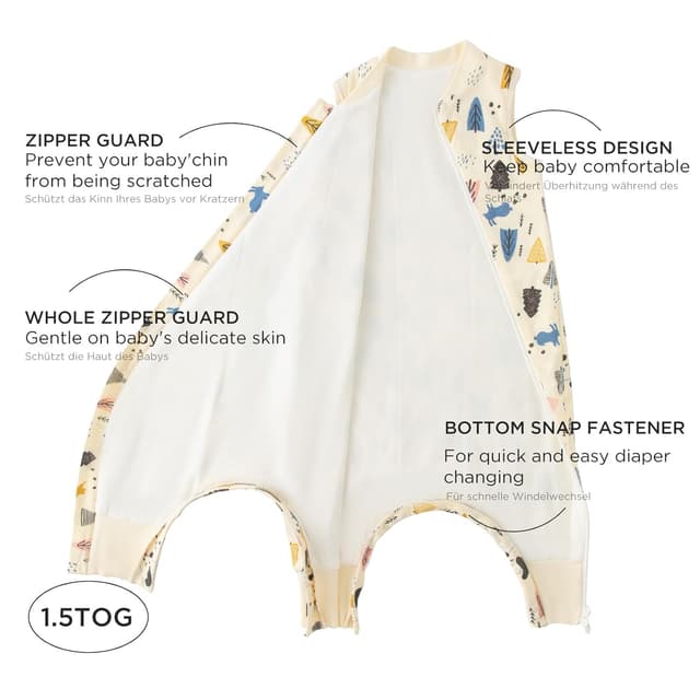 Detalle de Duomiaomiao Baby-Schlafsack mit Füßen (1,5 TOG) aus 100% Baumwolle – ganzjährig für Jungen & Mädchen