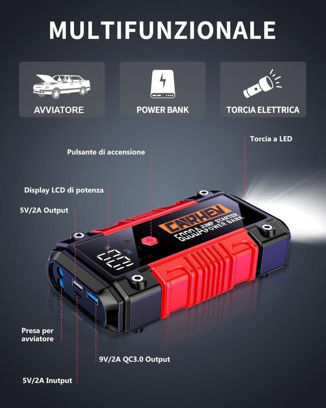 Thumbnail 5 de CARHEV Avviatore Batteria Auto 6000A per auto fino a 10L