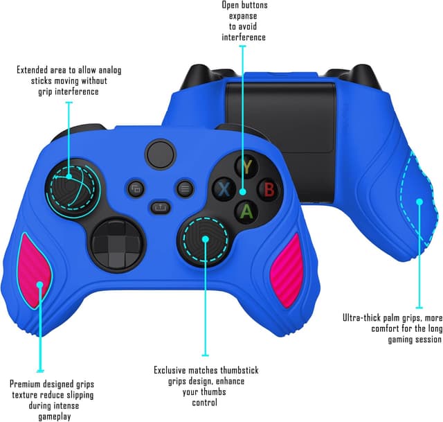 Detalle de playvital Scorpion Edition two-tone anti-slip silicone case for Xbox Series X/S controller (Primary Blue & Bright Pink)