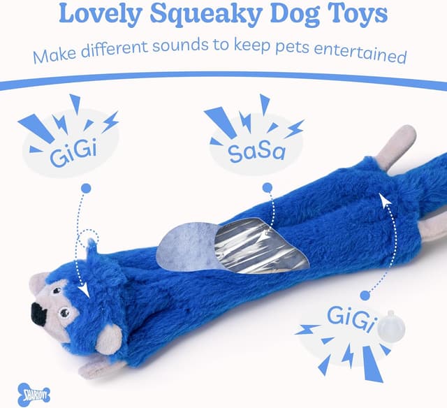 Detalle de SHARLOVY Dog Squeaky Toys No Stuffing 3 Pack Plush (crinkle + squeak, no stuffing)