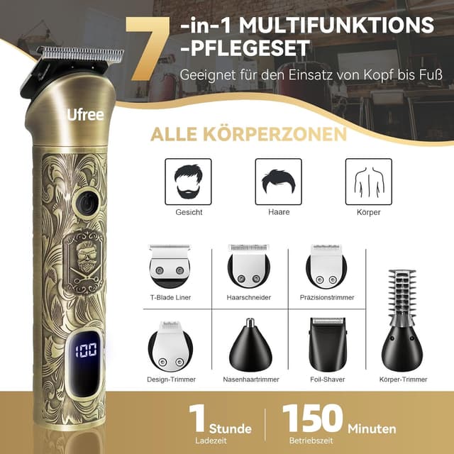 Detalle 2 de Ufree Haarschneidemaschine 7‑in‑1 Barttrimmer für Herren ✂