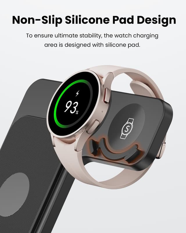 Detalle de GEEKERA 3-in-1 Wireless Charger Dock for Samsung phones, Galaxy Watch & Galaxy Buds (Foldable, Black)