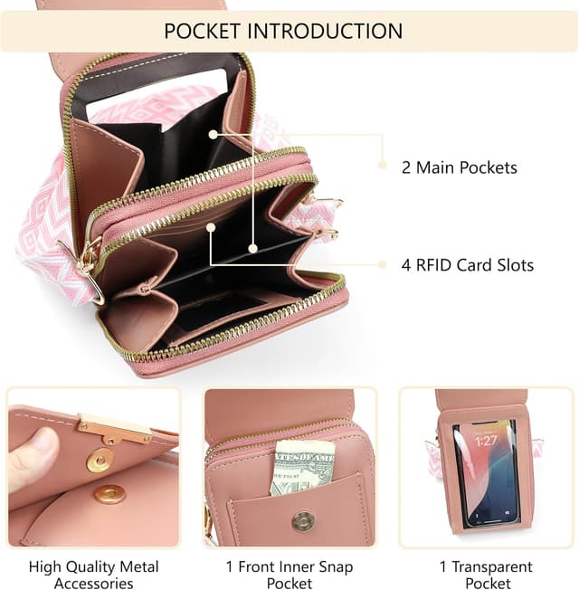 Detalle de DBPBToU borsa tracolla da donna in PU con porta cellulare al collo e finestra touch