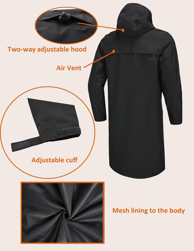 Detalle de NORDIC OUTLAND Men’s Waterproof Rain Jacket – 2-layer TPU membrane hooded long raincoat