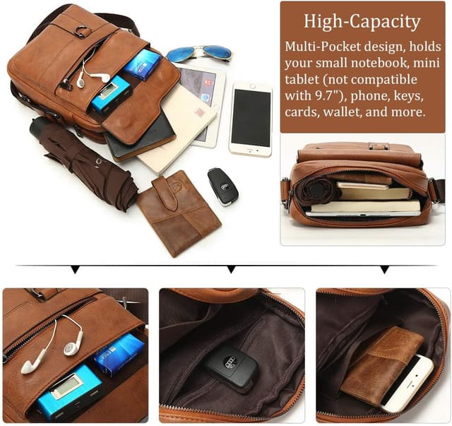 Detalle 2 de Leathario Shoulder Bag (Vegan Leather) — Small Cross Body Messenger for Work, Travel & Daily Use