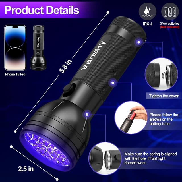 Thumbnail 6 de Vansky Air Conditioner Leak Detector Kit with 68 LED UV Light and UV Filter Glasses for Automotive A/C