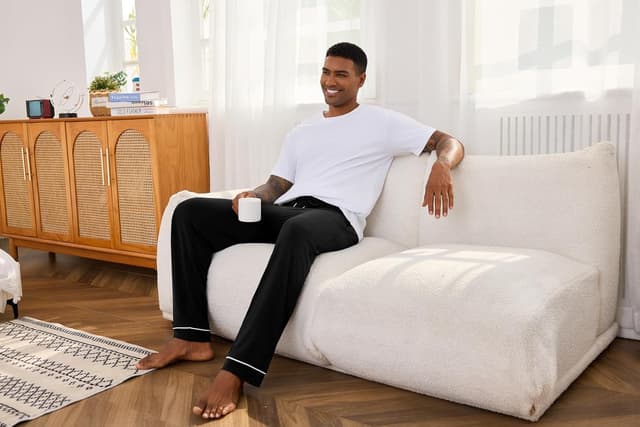 Thumbnail 6 de Crewhpo Pantalon de pyjama homme en coton (mélange 65% coton/35% polyester) avec taille élastique et cordon, poches