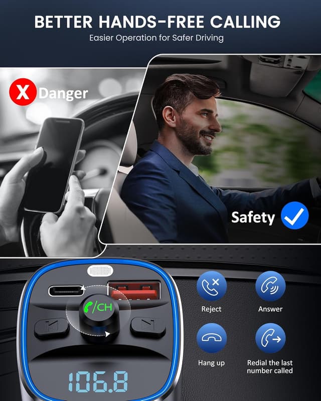 Thumbnail 5 de LENCENT Transmisor FM Bluetooth 5.4 coche 48W PD 30W & 18W Luz 7 colores