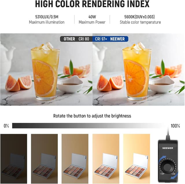 Detalle de NEEWER 40W Upgraded Photo Studio Light Box (16x16 in) with 4 Backdrops, 5600K 144 LEDs, LP40